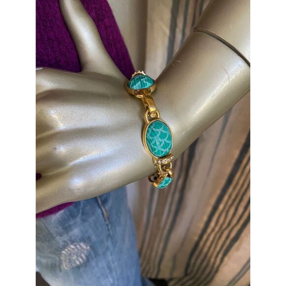 EUC Roberto Cavalli Turquoise Stone Snake Etched Pendant Necklace Bracelet Set - Picture 4 of 8